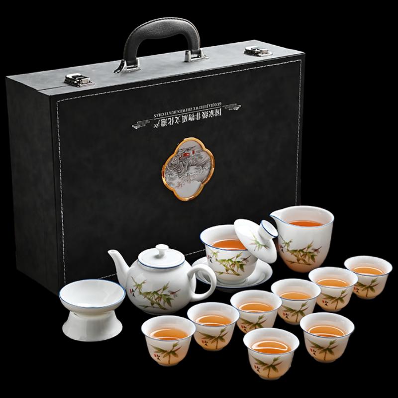 Wo Ding Ice Jade White Porcelain Gongfu Tea Set - Contentment Blue