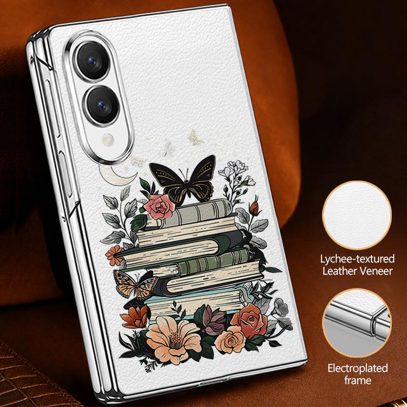 Tropical Leaf Floral Case For Samsung Galaxy Z Fold 8 Ultra 7 6 5 4 Z Fold8 Fold7 Fold6 Fold5 Luxury Plating Leather Skin Phone Cover