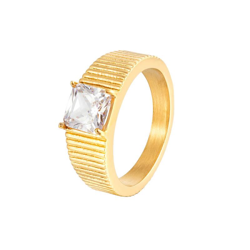 Ins Same Titanium Steel Ring Striped Single Square Zircon Ring Women's Ring