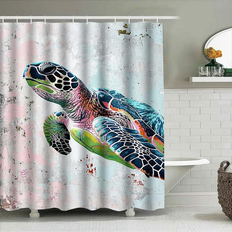 Bright Tiled Turtle Bath Mat Shower Curtain Set Waterproof Decorative Home Decor 3D Printed Bathroom Rug White Green Blue Pink Y