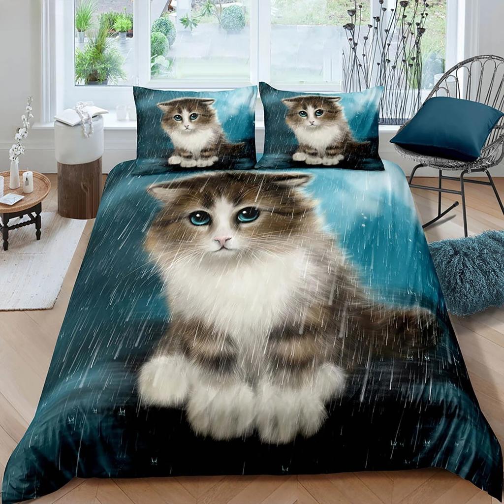 Cute Cat Animal 3D Printed Quilt Cover 100% Polyester Bedding Set Quilt Cover Pillowcase 2/3-Piece Set Kids Gift