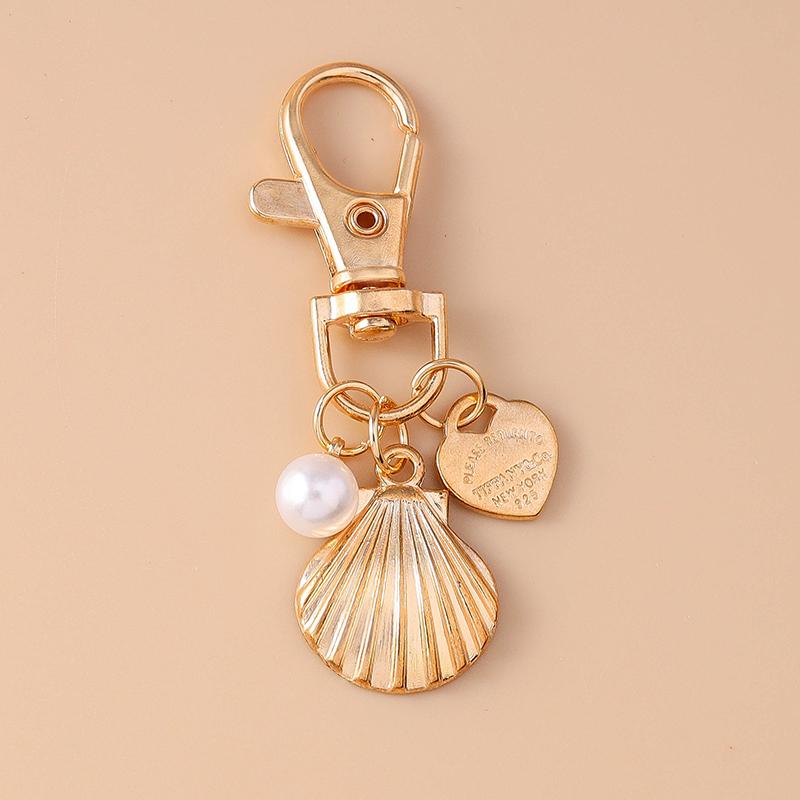 Cute Metal Love Heart Key Chain Pearl Key Ring for Women Girl Handbag Pendants DIY Handmade Jewelry Accessories
