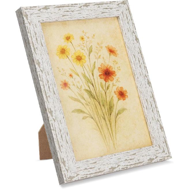 puthiac 5x7 Rustic Picture Frame, Farmhouse Distressed Wood Photo Frame, Shatterproof Acrylic Front, Wall & Tabletop, Vertical/Horizontal, Vintage
