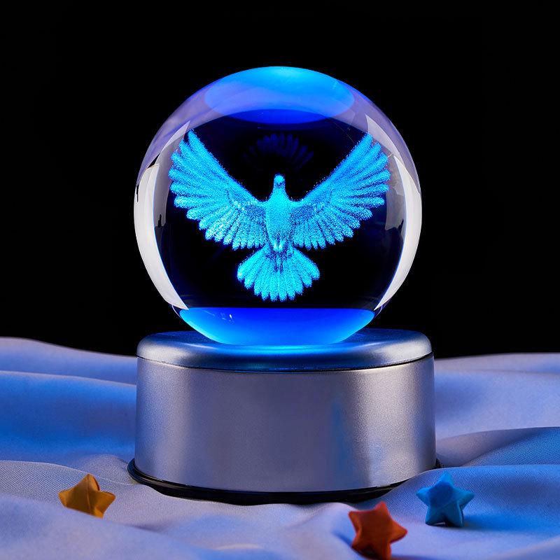 Colorful Wooden Base Crystal Ball Night Light - Creative Birthday Gift for Boys & Girls