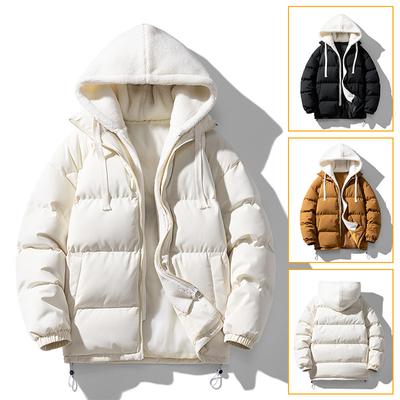 Men's Autumn and Winter Padded and Thickened Solid-coloured Jacket Loose Casual Warm Hooded Zip Outerwear