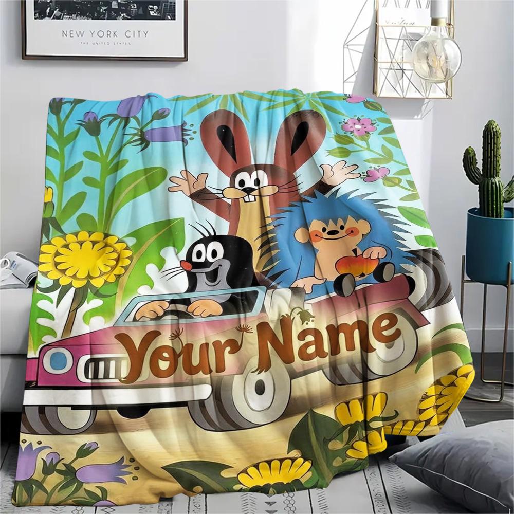 1PC Animal Friends Garden Custom Name Patterned Flannel Blanket Suitable For All Seasons For Home Decor Warmth And Comfort Gifts Holiday Present