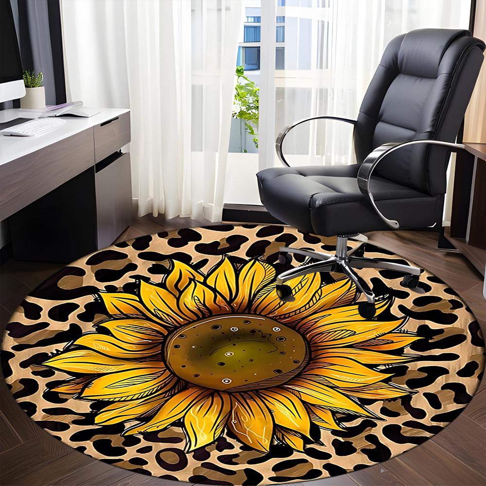 

1pc Sunflower Print Chair Carpet for Office, Round Non-Slip Durable Large Size Office Carpet, Suitable for Office, Beautiful Decoration 80cm