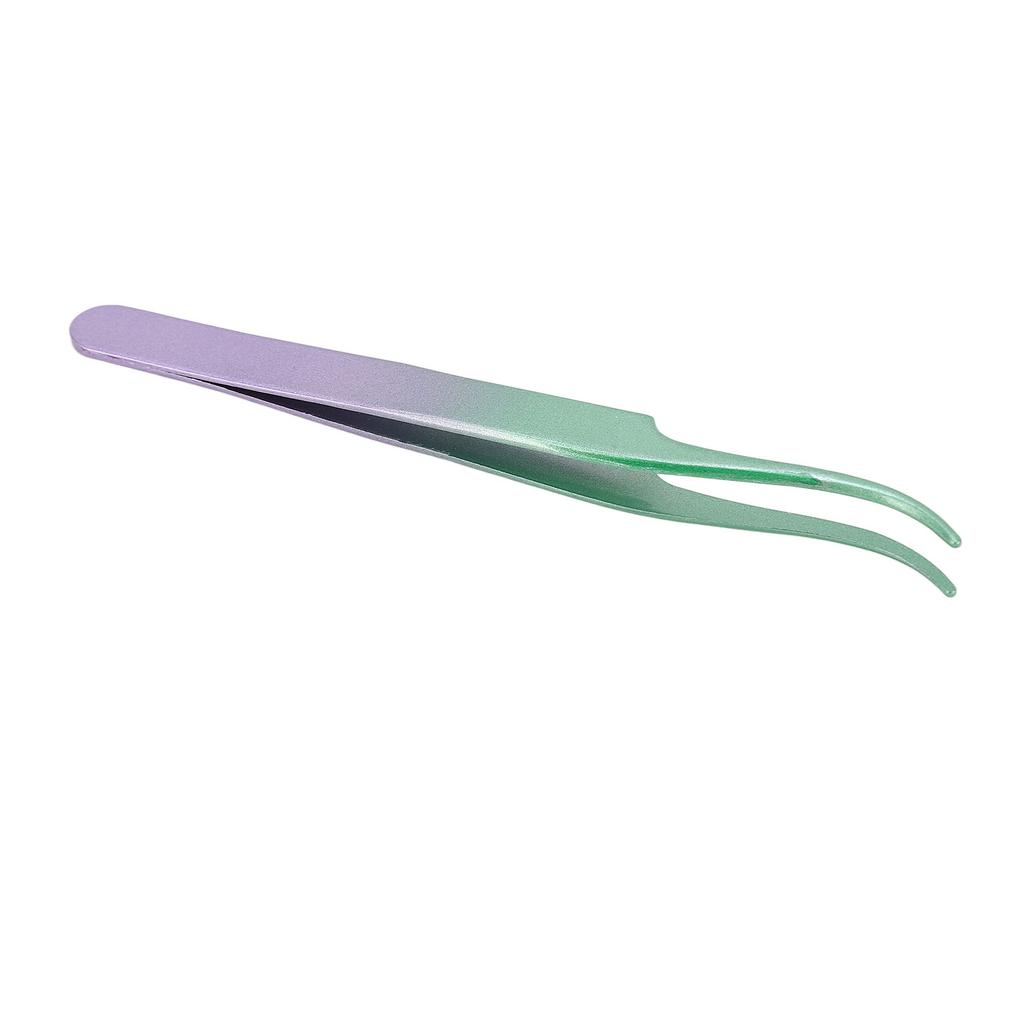 Lash Tweezers Stainless Steel Tight Bite Curved Lash Extensions Tweezers Green Purple Gradient