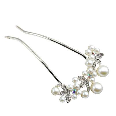 Kanzashi Hair Pearl Hair Flower for Kimono and Yukata [Miaomyao] (Japanese Hairpin), U-Shaped, Ornament, Comb, Design, Silver,