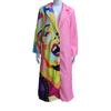 Women Autumn Winter Long Woolen Coat Lapel Long Sleeve Solid Color Printing