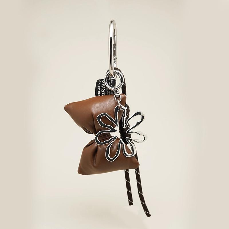 Sweet Quilted Leather Bow Keychain Organizer Cute Mini Bag Charm for Girls Sweet Korean Bow Key Holder with Pendant