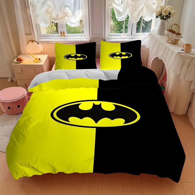 3pcs Batman Symbol Bedding Set, Soft Polyester Duvet Cover and Pillowcases Machine Washable Seasons all suitable & Guest Room Decor285