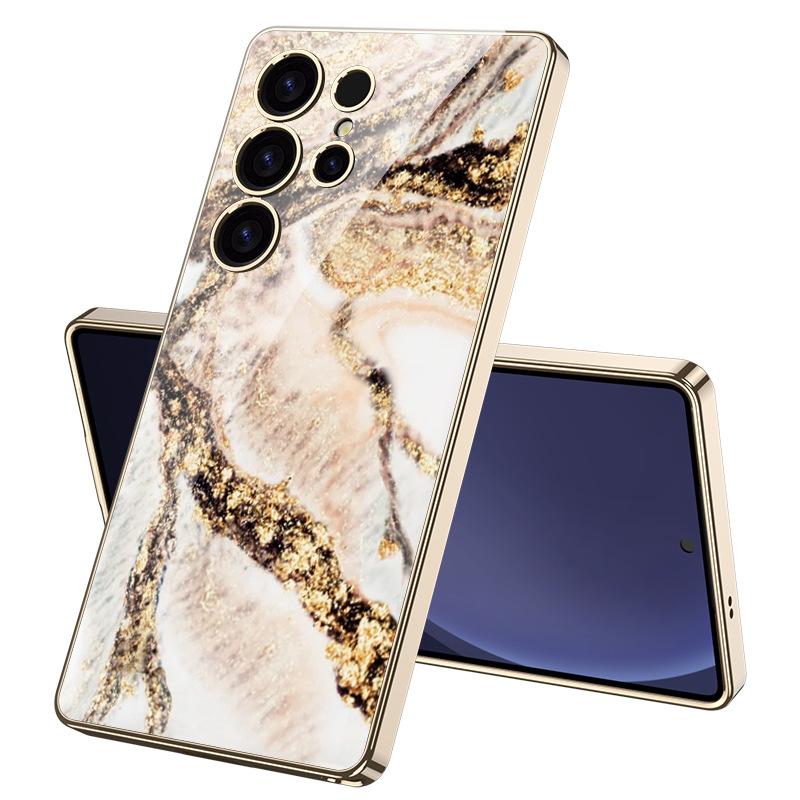 Marble Mobile Phone Case Suitable for Samsung S25 Ultra Glass Case Simple Style Men and Women Fashion Electroplated PC Hard