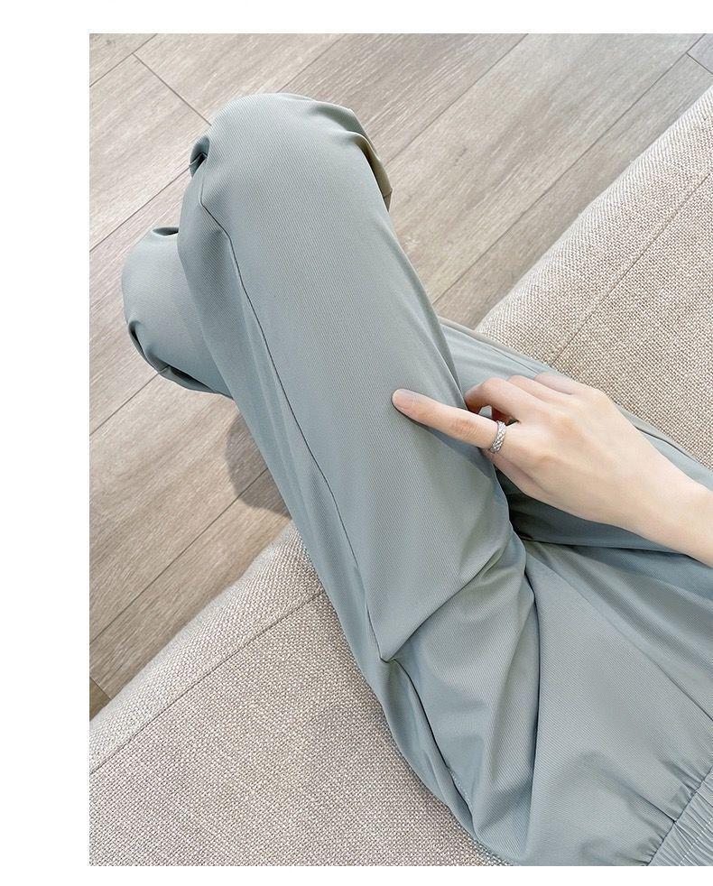 2025 Plus Size Women's High-Waisted Ice Silk Capris - Mid-Length Casual Harem Pants for Short Individuals