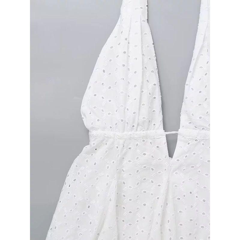 Kaslead New Arrival Women's Clothing Fashion Style Fashion Casual Cut Out Embroider Hanging Collar Dress 4786282