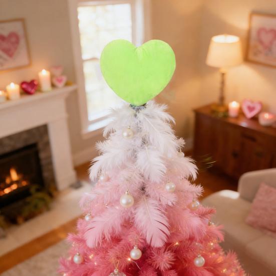 Ponteira de Árvore Coração Verde Ponteira de Árvore Coração de Pelúcia Macia Coração de Amor de Pelúcia com Base de Mola de Metal para Árvores Mini Grandes St. Decoração de Festa de Dia de São Patrício