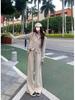 Women's Two-Piece Hooded Zip-Up Sweatshirt & Wide-Leg Pants Set - Casual, Loose Fit for Spring & Autumn, Trendy Korean Style