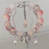 Bracciale con Perline e Ciondolo a Forma di Fiore Rosa di Cristallo Coreano e Farfalla per Donne, Catena Dolce con Perle, Gioielli Regalo per Fidanzata