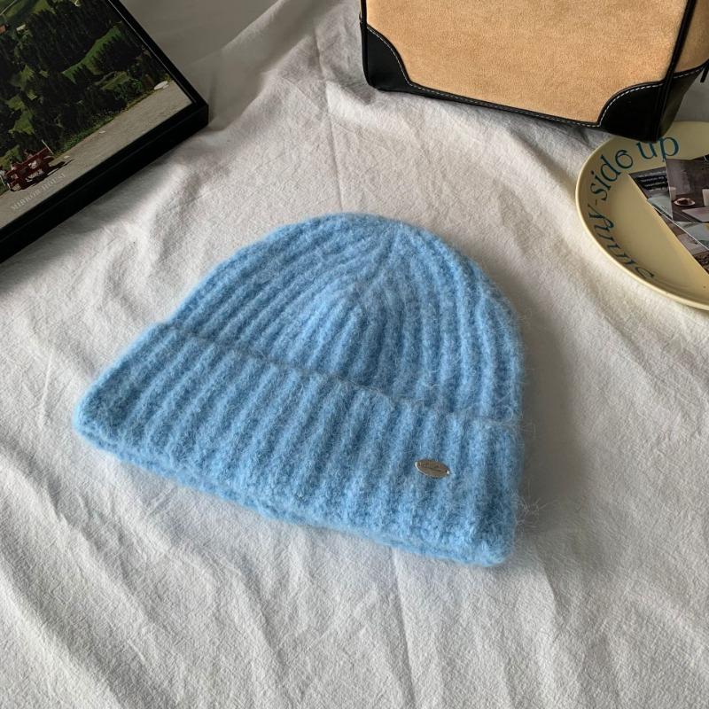 Winter sweet pet! Super white milk blue knitted wool hat couple style big head for face small warm cold hat