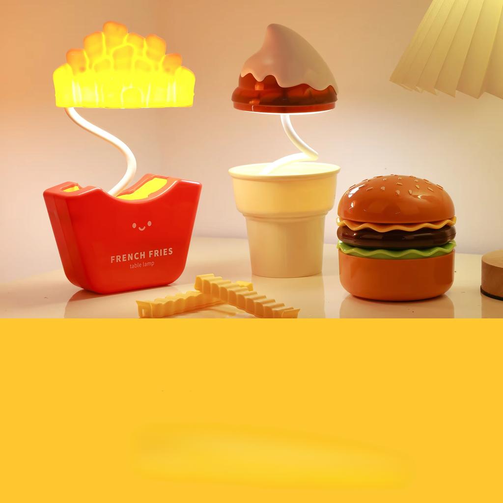 Pommes Frites Nachtlicht Kreativ Niedlich Cartoon Atmosphäre Lampe Schreibtischlampe Mit Verstecktem Spitzer Kinder Leuchtendes Spielzeug Geschenk