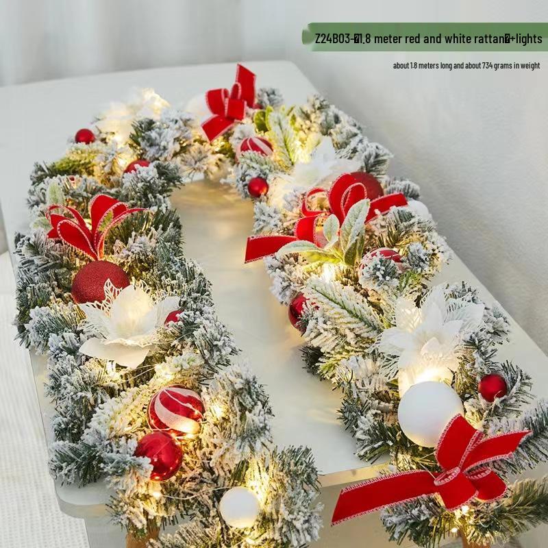 Christmas Flocked Snowflake Rattan Garland