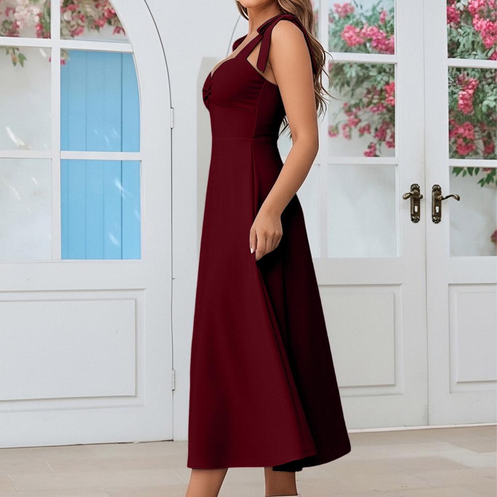 Stylish Women's Elegant Color Suspender Dress Long Dress