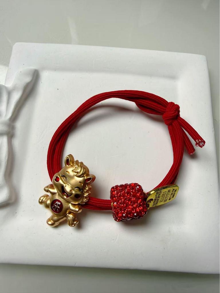 High Elasticity Year of the Horse Red Zodiac Hair Tie for Girls - Festive New Year Hair Accessory