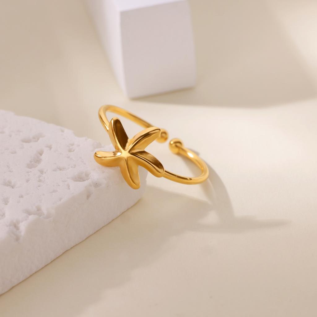 Cute Tiny Star Rings For Women Men Stainless Steel Star Ring18k Gold Plated Starfish Finger Ring Minimalist Jewelry Decoration