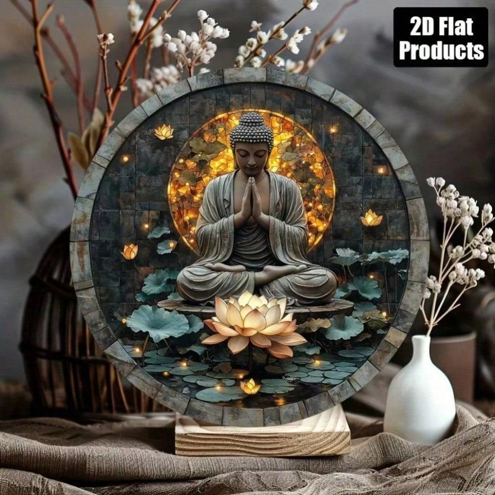 Vintage Zen Buddha Tin Sign Round Wall Art Home Office Decor Illuminated