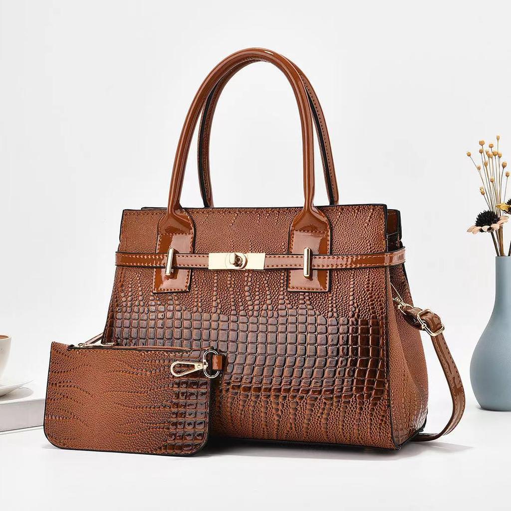 New Bag Mother and Child Bag Handbag Texture Shoulder Bag Versatile Crocodile Leather Pattern Bright Leather Bag Bags