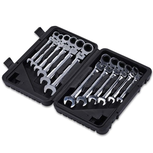 Rikopin Gear Wrench Set, Swivel Ratchet Wrench Set, 12-Piece Gear Wrench Set, Ratchet Wrench, 8-19mm, for Electrical Installation, Plumbing, HVAC Work