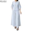Damen 3/4-Ärmel Bluse und Hose Lässige Streifenprint Zweiteilige Sets