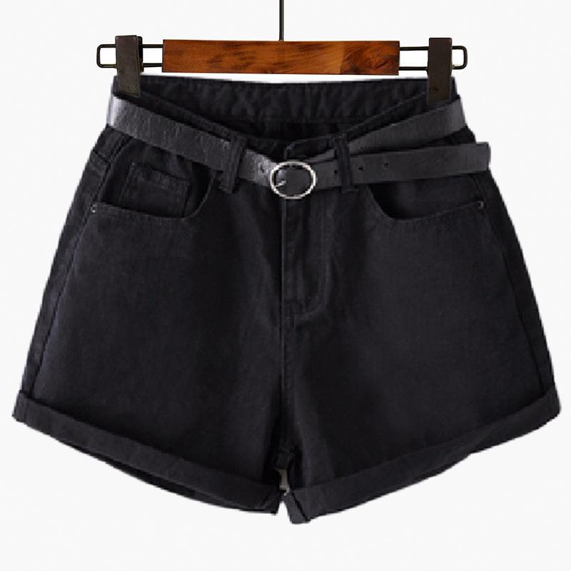 

Классическая и минималистская мода универсальные женские летние свободные широкие брюки с высокой талией, подвернутые наружу, джинсовые шорты индивидуальность и модность 2XL чёрный