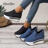 Fashion Women's Height Increasing Wedges Shoes Lightweight Slip On Platform Sneakers Women Thick Sole Denim Walking Rocker Shoes Woman