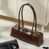 Women's 2025 New Korean Niche Design Single-Shoulder Large-Capacity Cowhide Underarm Bag, Long Red Baguette Bag for Women