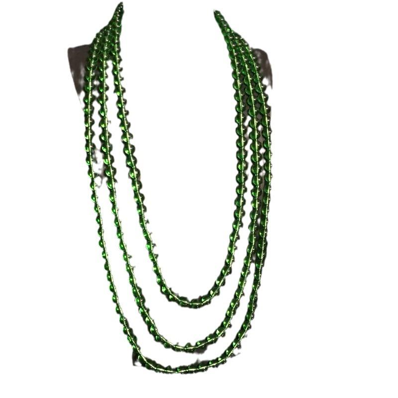 Multi-layer Glazed Pearl Green Crystal Diamond Long Necklace Versatile Sweater Chain Women