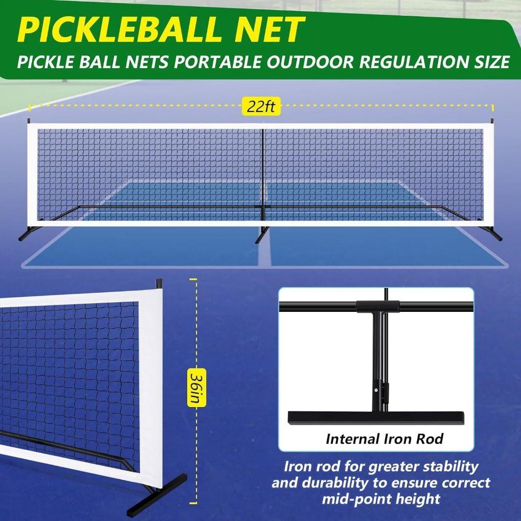22 FT Professional Pickle Ball Game Net System Backyards Pickle Ball Training Supplies Set Portable Outdoor Pickleball Net