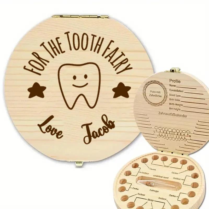 1PCS Free Customization Wooden Tooth Storage Box Baby Tooth Wood Storage Box Organizer Teeth Kids Christening Case Birthday Gift