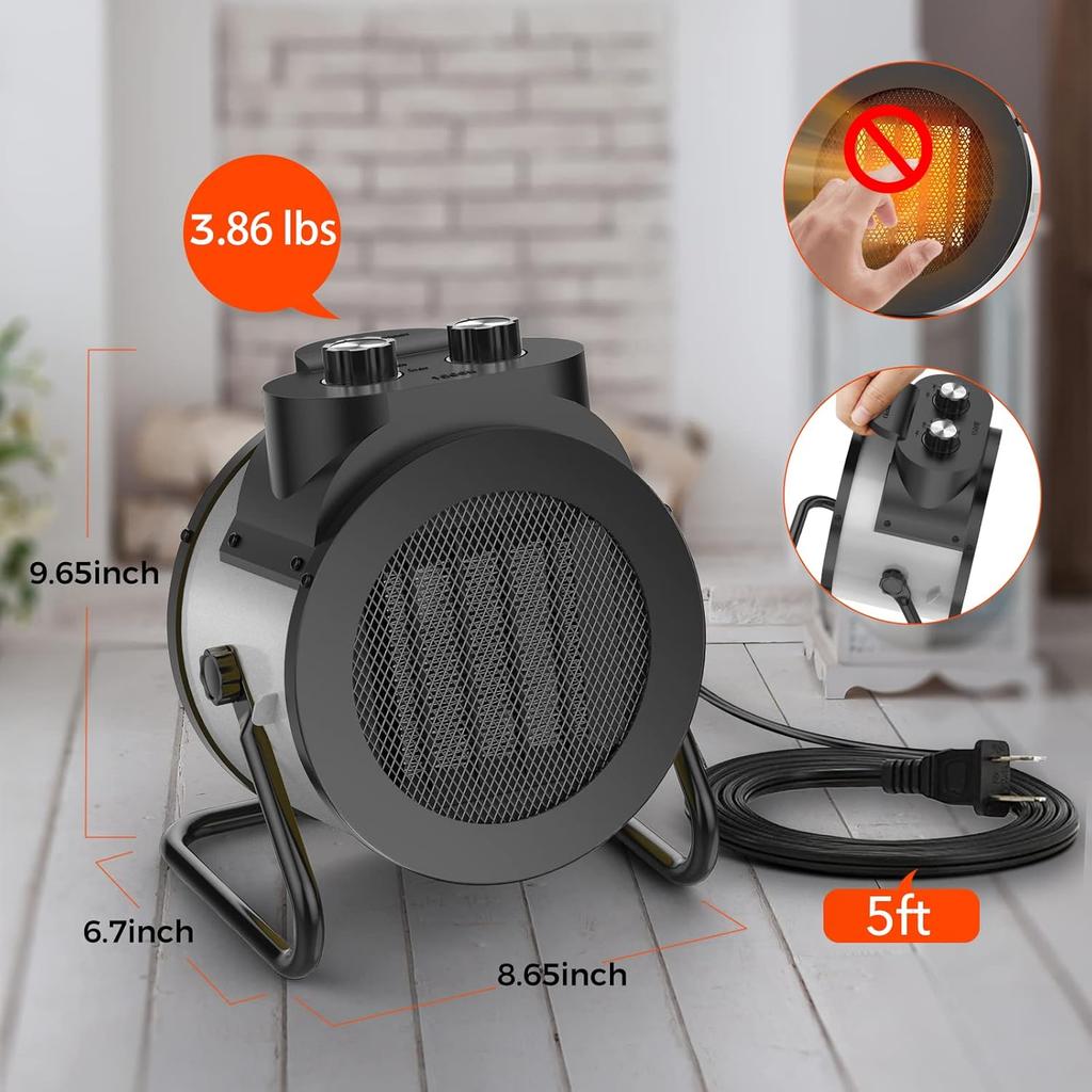 1500W Electric Space Heater with 90 Adjustable Angle, Overheat Protection, Heater for Garage, Office, Indoor Use