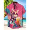 Magliette da Uomo Gatto che Beve Birra Camicie Hawaiane Estive Uomo Donna Blusa a Maniche Corte Casual Vacanza Spiaggia Top Y2k