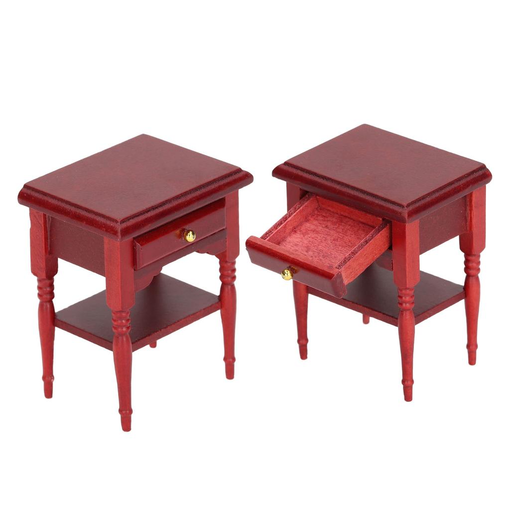 1:12 Dollhouse Bedside Table Wooden Miniature Night Table Furniture Accessories Mahogany Colour