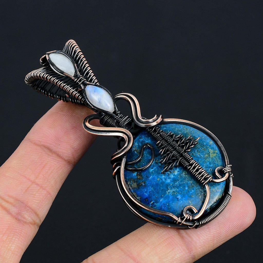 Neon Blue Apatite Gemstone Pendant 999 Copper Wire Wrapped Jewelry, Handmade Antique Pendant Jewelry, Gift For Mother