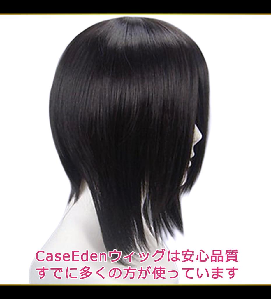 CaseEden Cosplay Wig, Smooth, Short, 30cm, Heat-Resistant, Black Hair, Includes 2 Wig Nets
