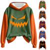 Women's Long Sleeve Pullover Hoodie Sweatshirt with Halloween Print and Drawstring