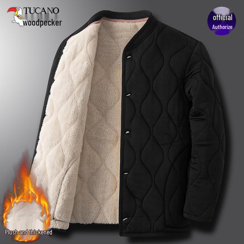 Woodpecker Men's Winter Alpaca Wool Cotton Warm Jacket for Mid-aged & Elderly