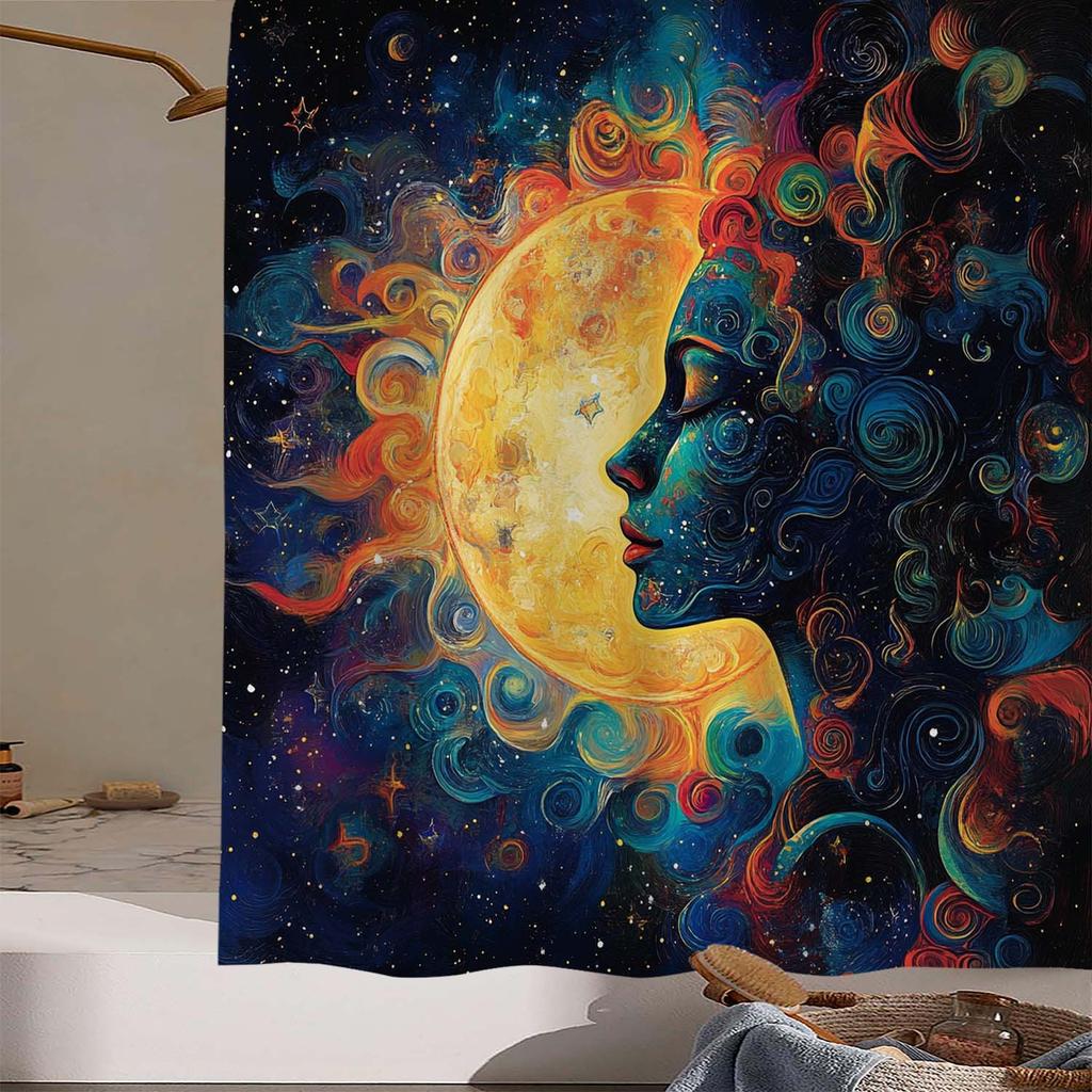 Sun and Moon Mystical Waterproof Mildew-Resistant Shower Curtain - Cosmic Design for a Tranquil Bathroom Décor Experience