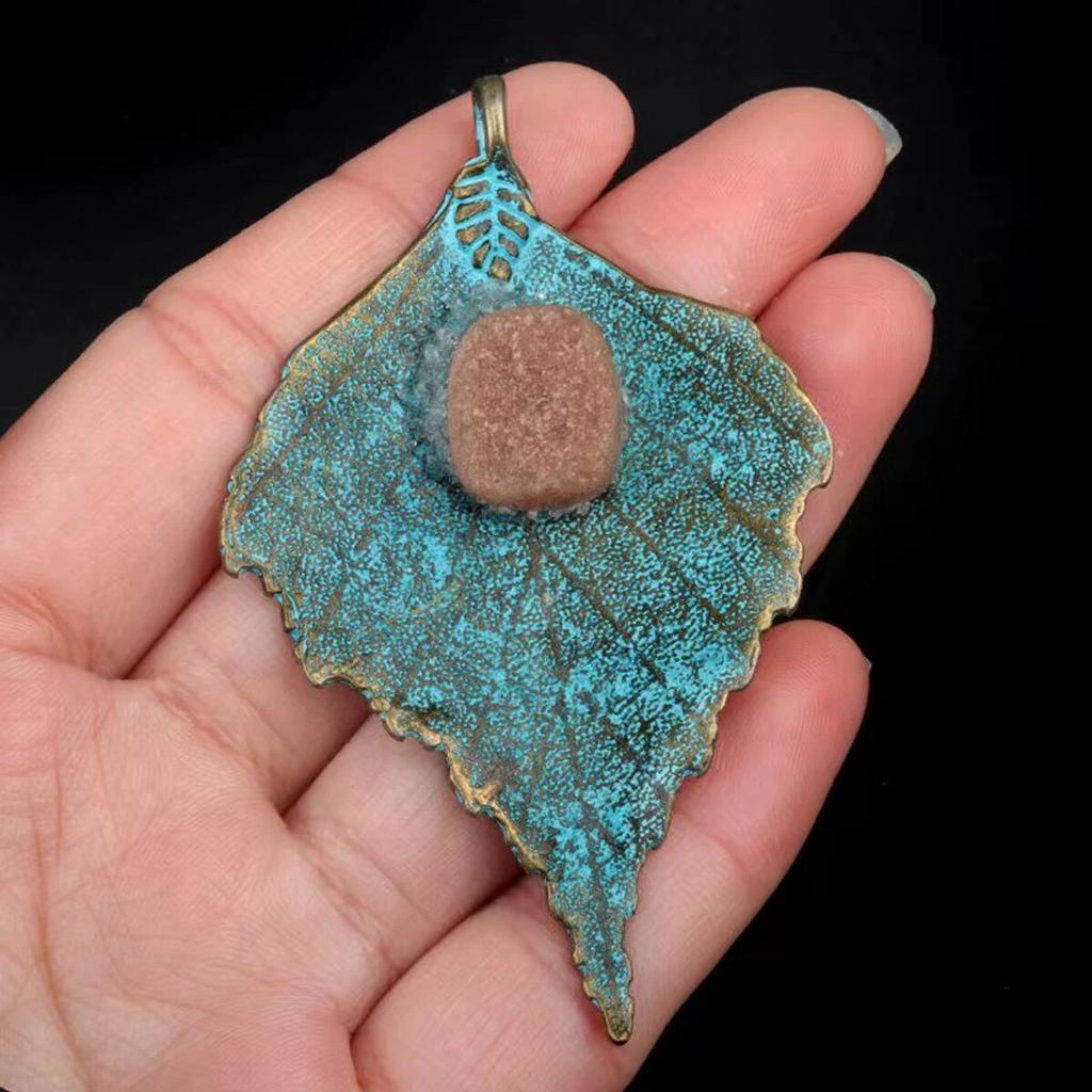 Women Pendant Natural Stone Crystal Zinc Alloy Leaf-Shaped Pendant For Jewelry Making DIY Necklace Accessory