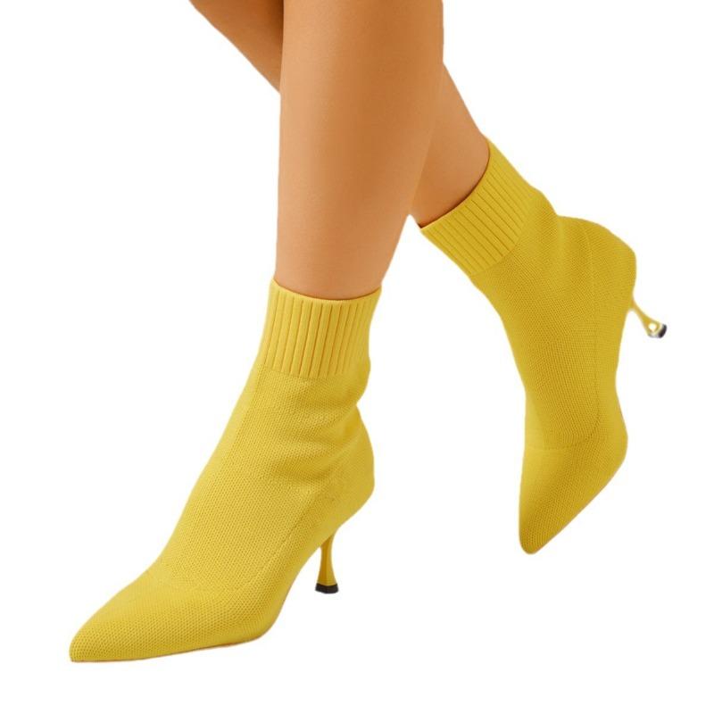 Botas de salto alto Stiletto Ankle Boots para mulheres - Sapatos confortáveis e respiráveis sem cadarço com cabedal de tecido, sola de borracha e bico fino