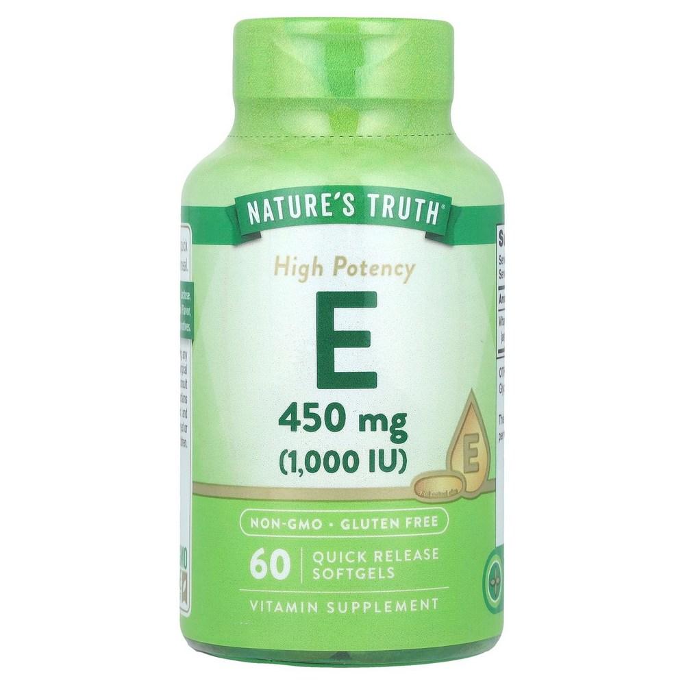 Nature's Truth Vitamin E Product Characteristics 450mg 1,000IU Fast-Release Softgels 60 Tablets NTH-10605 450 mg 1 pcs
