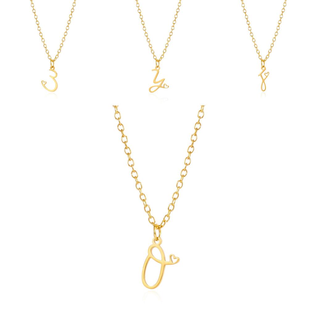 Gold Heart Alphabet Jewelry Necklace With O Chain For Female Fashion Accessory